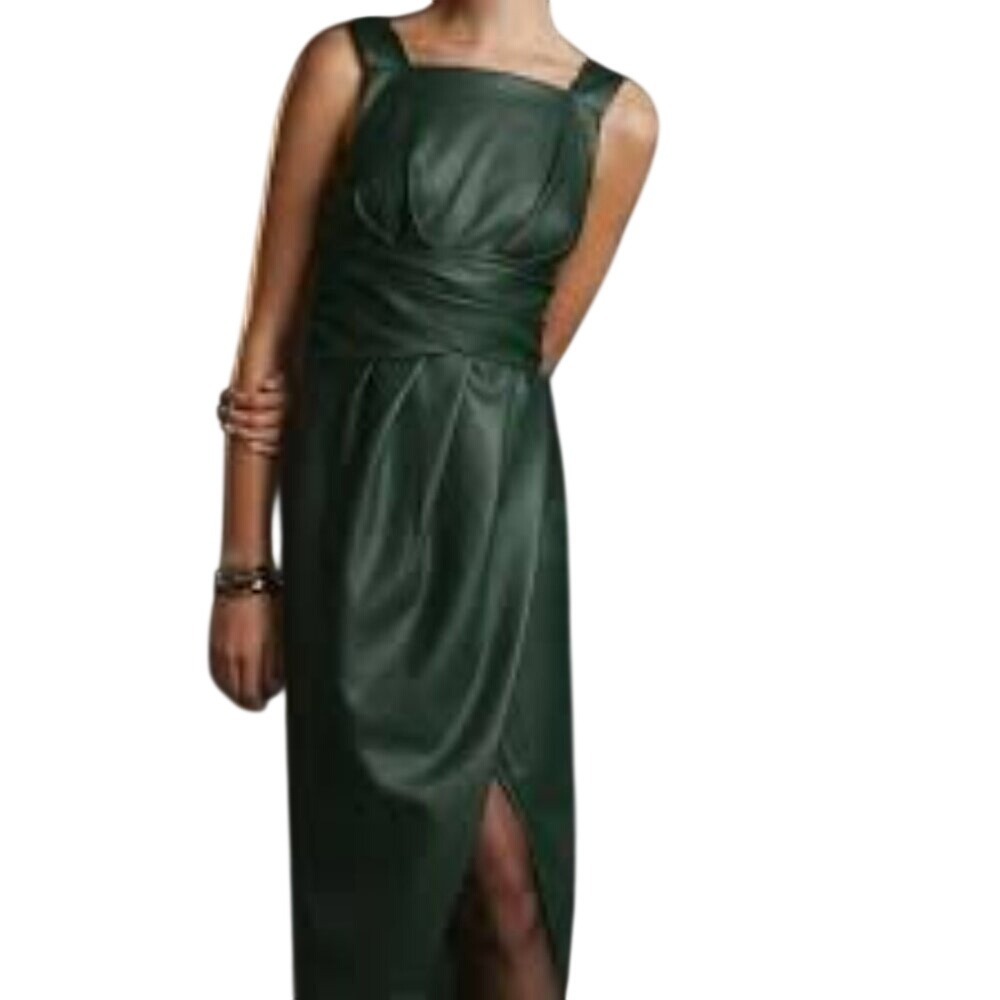 Anthropologie Twist Front Faux Leather Wrap Midi Dress Size 4 NWT